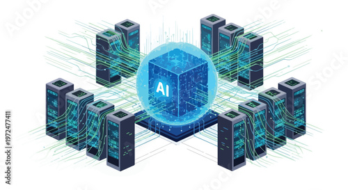 AI-powered Data Center Infrastructure with Servers and Data Flow