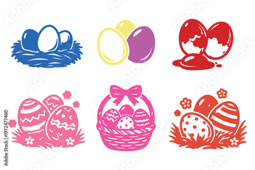 Easter eggs in baskets  and 
Colorful patterned easter eggs isolated on white background