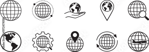 World globe line icon, vector symbol for global, international, travel, geography, and earth design