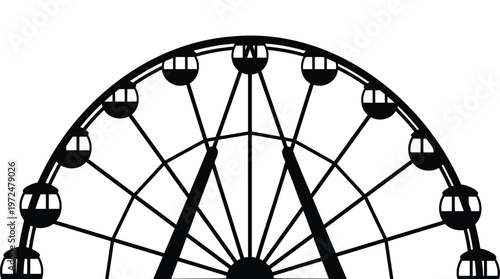 Simple graphic illustration of a Ferris wheel's upper arc, representing amusement park attractions, carnival entertainment, and nostalgic fun experiences