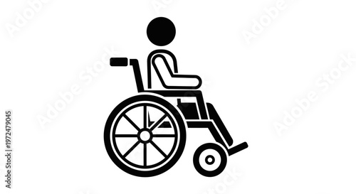 Person in a manual wheelchair, side profile view, representing disability mobility and independence on isolated white background.