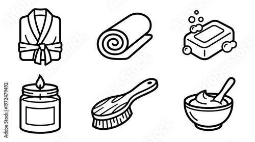 Set of spa treatment elements in outline vector style