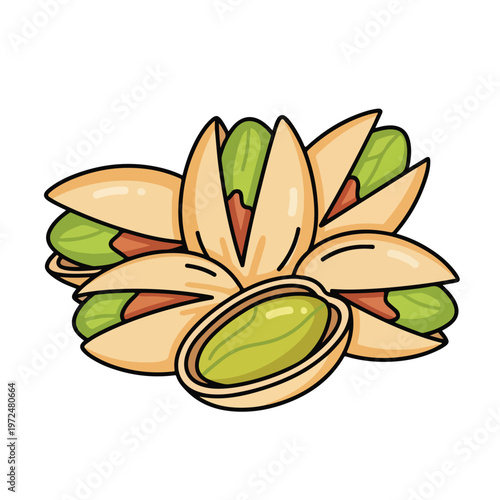 A bunch of delicious raw pistachio nuts with cracked shells.