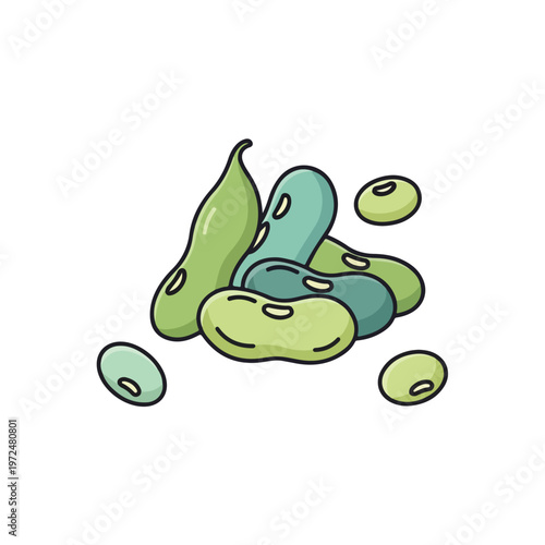 A cartoon style illustration of a pile of fresh green edamame beans.