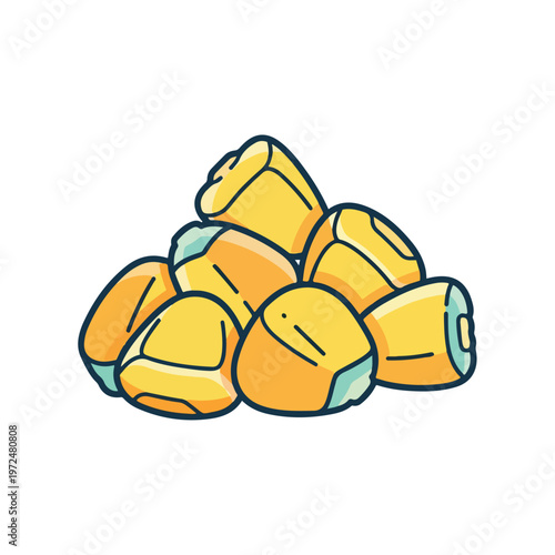 A small pile of fresh yellow corn kernels isolated on white background.