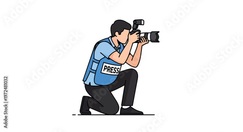 Professional Journalist Photographer Capturing News Event Flat 2D Concept