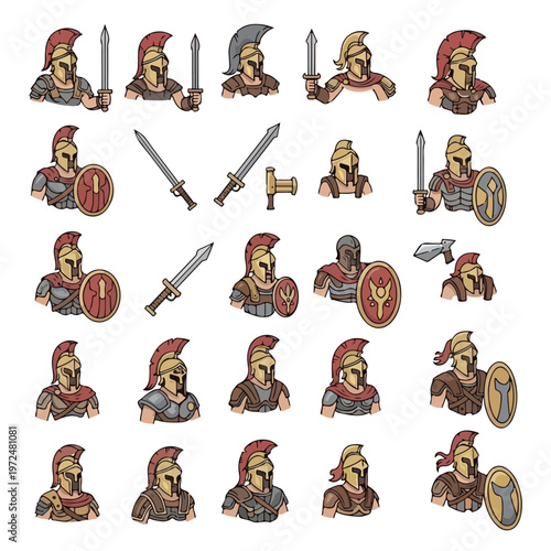 Ancient Roman Warriors with Swords Shields.