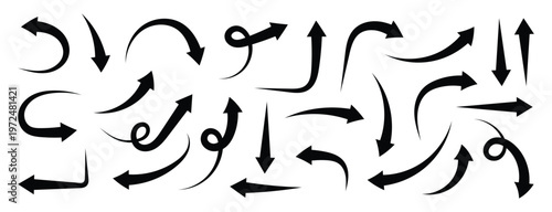 Curved Arrows Set. Simple black curved arrow pointing.  Black long up arrow icon vector.