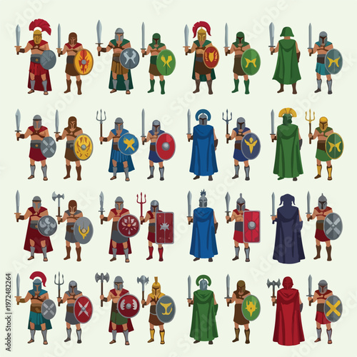 Ancient Warriors with Shields and Swords.