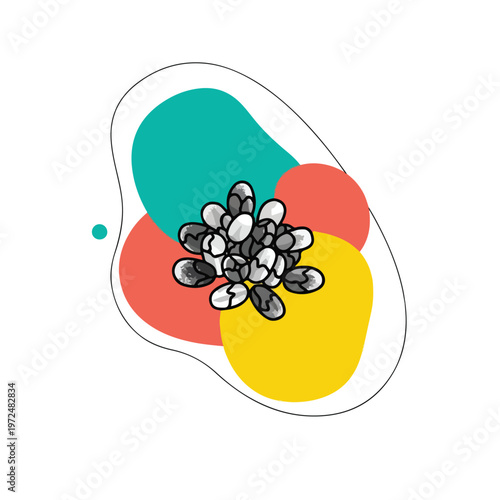 Close up illustration of a cluster of organic chia seeds.