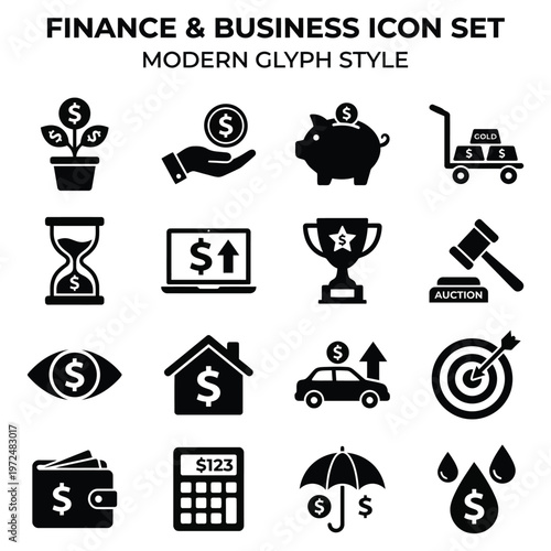 Business finance icons depict money growth with piggy bank and car