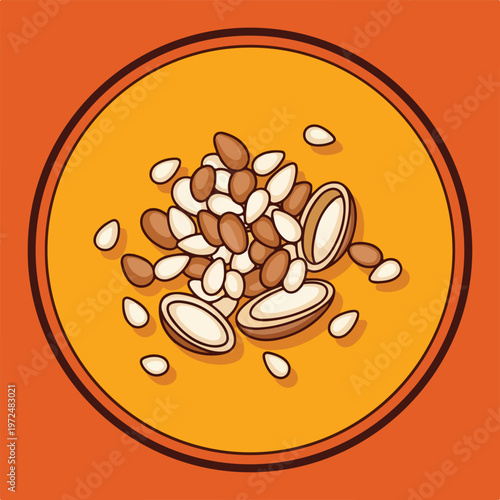 Argan nuts and seeds illustration in flat vector style.