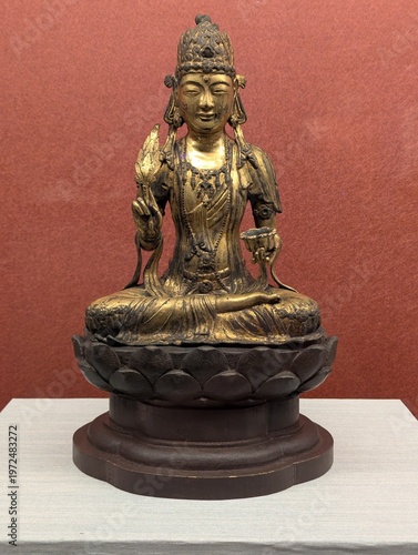 Photography Seated Bodhisattva On Red Museum Backdrop