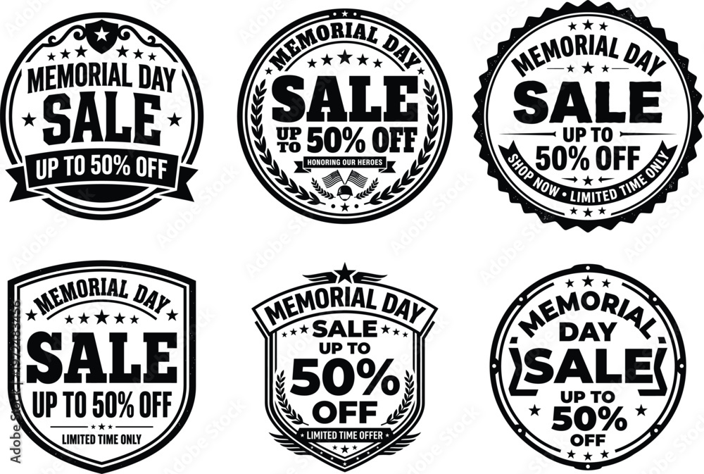 Fototapeta premium Set of memorial day sale badges and labels vector
