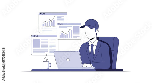 Journalism and Financial News Analysis Concept Flat 2D Illustration