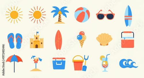Summer Beach Vacation Icons Collection.
