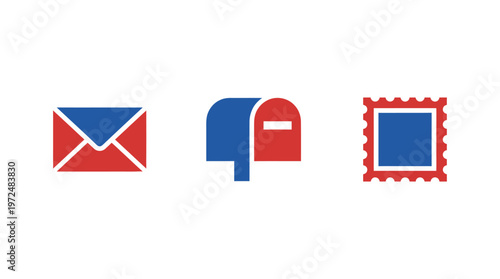 Email, Mailbox, and Postage Stamp Icons: Communication and Postal Service Symbols
