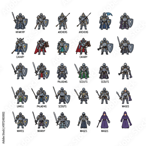 Collection of Fantasy RPG Character Classes and Medieval Knights.