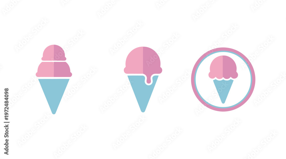 Fototapeta premium Minimalist Pink and Blue Ice Cream Cones Icons Set