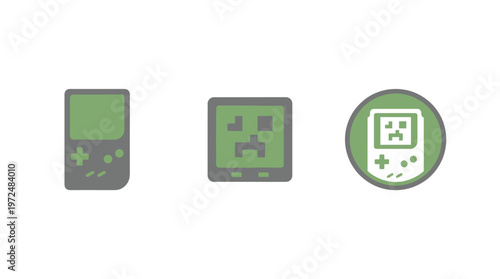 Retro Gaming Icons: Game Boy, Creeper Face, and Game Boy in Circle