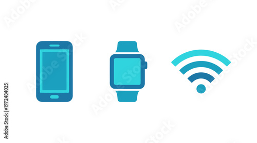 Smartphone, Smartwatch, and WiFi Icon Set - Modern Technology Symbols