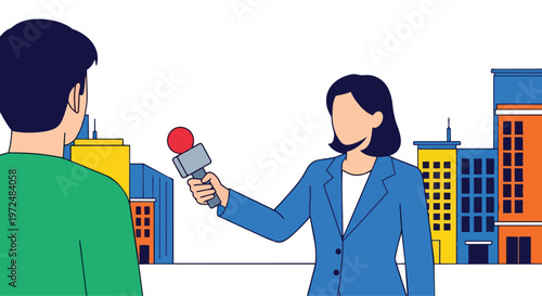 Journalism Interview Concept Flat 2D Illustration with Reporter and Interviewee