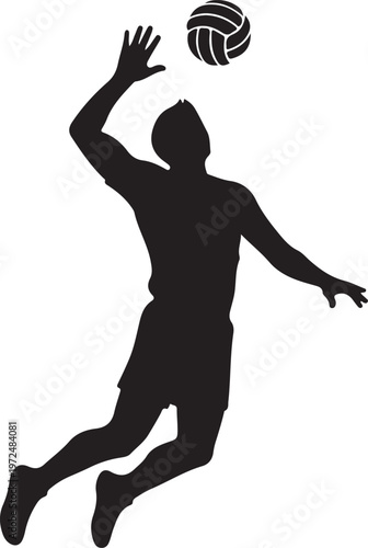 Dynamic volleyball player spiking the ball in mid-air silhouette vector icon