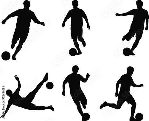 Illustrations of soccer players performing various ball control techniques Vector