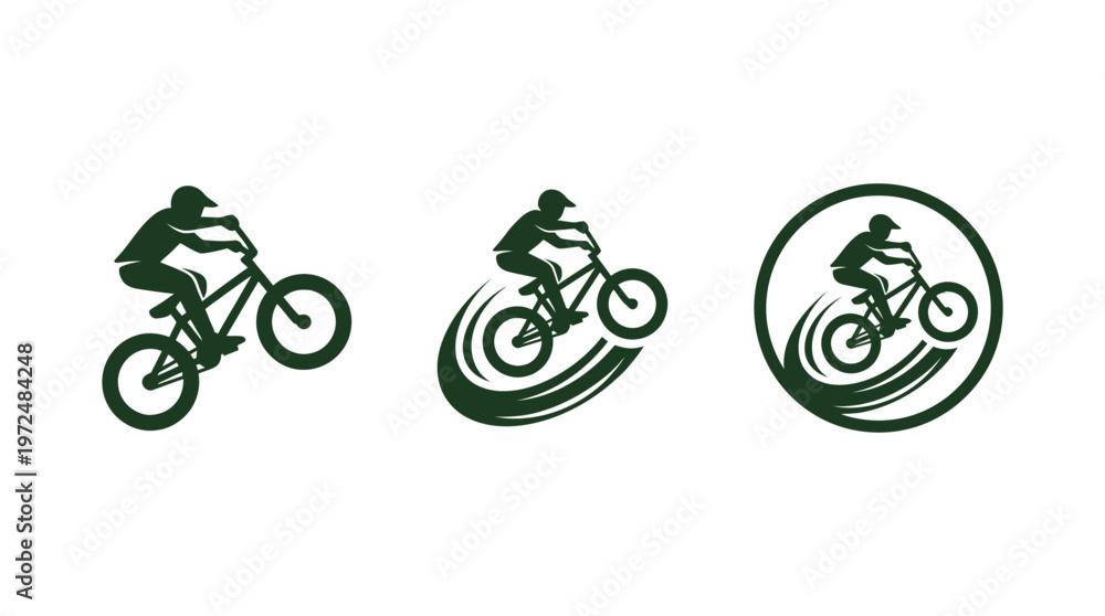 Fototapeta premium BMX Rider Silhouettes: Action, Jump, and Circular Emblem Icons