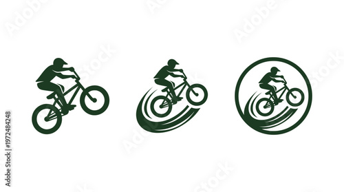 BMX Rider Silhouettes: Action, Jump, and Circular Emblem Icons