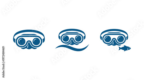 Scuba Diving Goggles Icons Set: Underwater Exploration, Marine Life