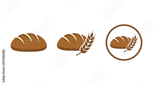 Bread and Wheat Icon Set: Loaf, Grain, Circle Emblem