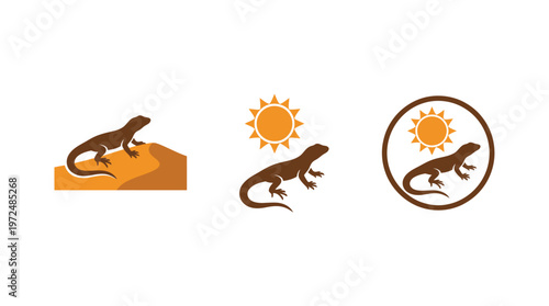 Desert Lizard Sun Icon Set