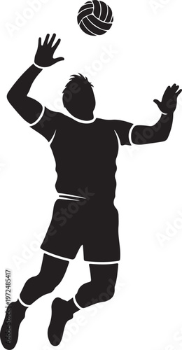 A volleyball player jumping to spike the ball during a match silhouette vector icon