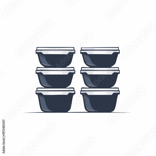 Black plastic containers with lids.
