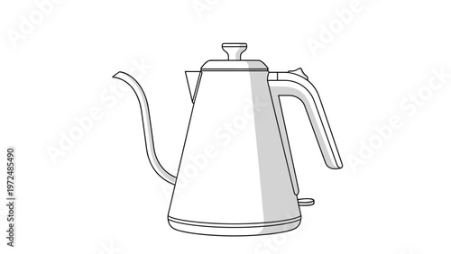 Clean and minimalist black and white outline illustration of a modern electric gooseneck kettle with a sleek design.