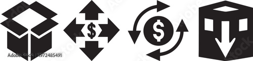 logistics shipping package money flow icon set – delivery and finance concept vector illustration .