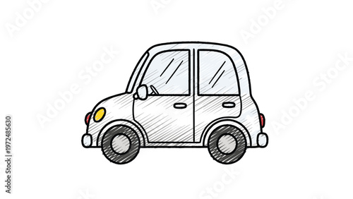 Cute and simple small cartoon car in a hand-drawn scribble style, perfect for children's books, games, or transportation themes.