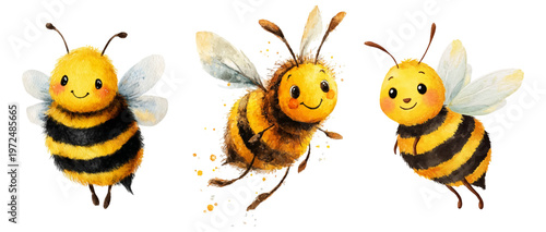 Foto Adorable honey bee collection in watercolor style