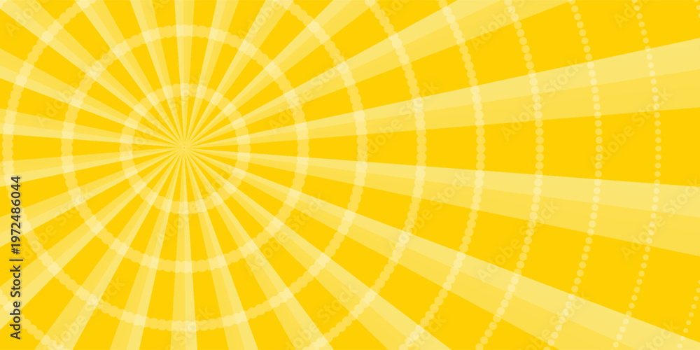Fototapeta premium Yellow abstract background with light of sunburst. yellow starburst with halftone. sun ray retro background with flash