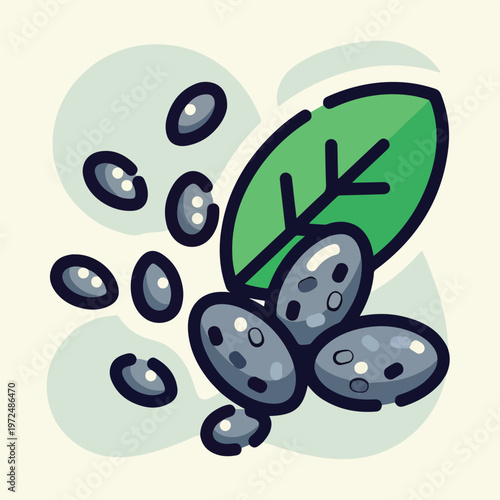 Gray seeds with green leaf sprout.