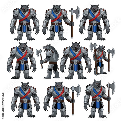 Gray fantasy bear warriors with armor.