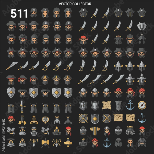 Collection of various medieval weapon icons.