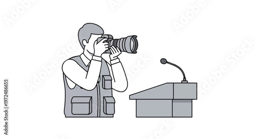 Journalist Photographer Capturing Event at Podium Flat 2D Illustration