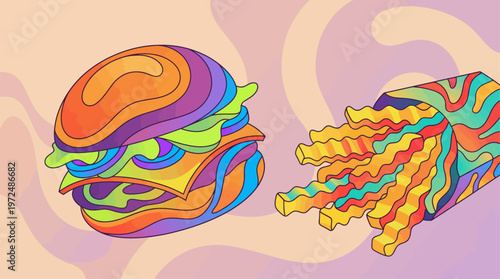 hamburger and french fries  style 