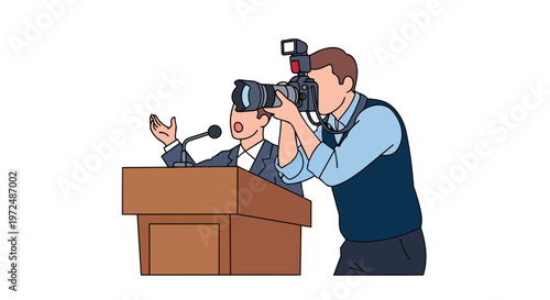 Journalist Photographing Speaker at Press Conference Flat 2D Concept