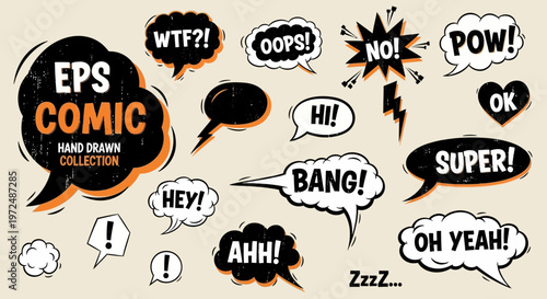 Comic book speech bubbles and sound effects collection vector illustration