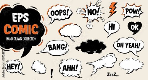 Comic book speech bubbles and sound effects collection vector illustration