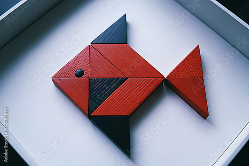 Fish Shape Tangram Puzzle on White Background, Educational Geometric Pattern Design