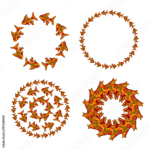 Vector mandala designs with goldfish illustration 